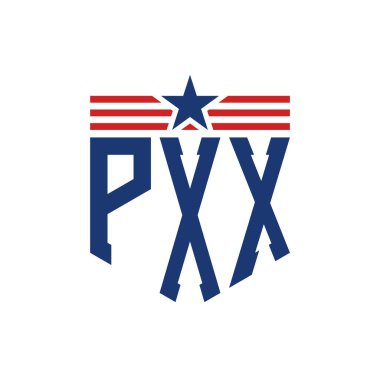 Yıldız ve Amerikan Bayrak Kayışlı Vatansever PXX logosu. USA Flag 'lı PXX Harfi