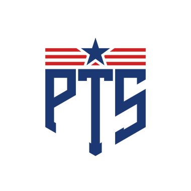 Yıldız ve Amerikan Bayrak Kayışlı Vatansever PTS logosu. ABD Bayrağı ile PTS Logosu