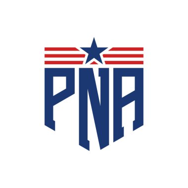 Patriotic PNA Logo with Star and American Flag Straps. Letter PNA Logo with USA Flag clipart