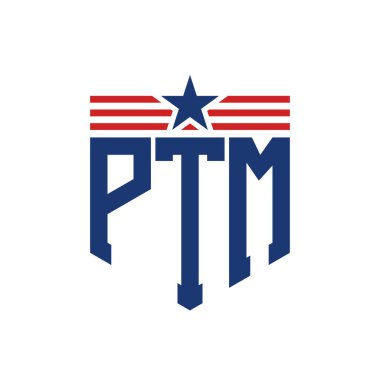 Yıldız ve Amerikan Bayrak Kayışlı Vatansever PTM logosu. USA Flag ile PTM Logosu