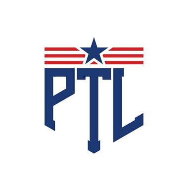 Yıldız ve Amerikan Bayrak Kayışlı Vatansever PTL logosu. ABD Bayrağı ile PTL Harfi Logosu