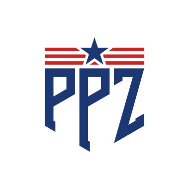 Yıldız ve Amerikan Bayrak Kayışlı Vatansever PPZ logosu. USA Flag ile PPZ Logosu