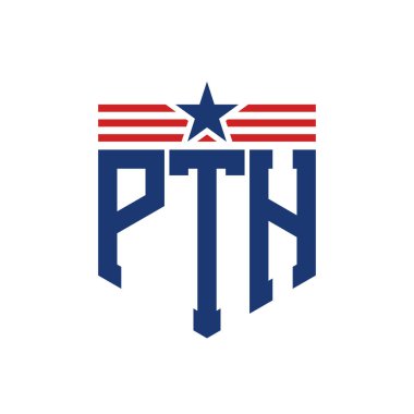 Patriotic PTH Logo with Star and American Flag Straps. Letter PTH Logo with USA Flag clipart