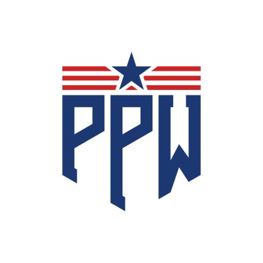 Yıldız ve Amerikan Bayrak Kayışlı Vatansever PPW logosu. USA Flag ile PPW Logosu