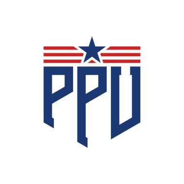 Yıldız ve Amerikan Bayrak Kayışlı Vatansever PPU logosu. USA Flag 'li PPU Logosu