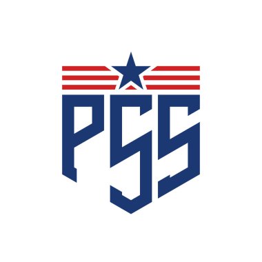 Yıldız ve Amerikan Bayrak Kayışlı Vatansever PSS logosu. ABD Bayrağı ile PSS Logosu