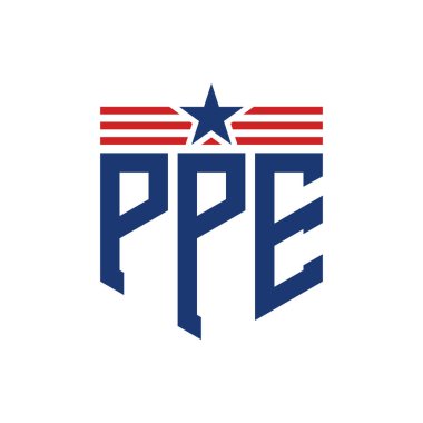 Yıldız ve Amerikan Bayrak Kayışlı Vatansever PPE logosu. USA Flag ile PPE Logosu