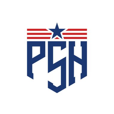 Yıldız ve Amerikan Bayrak Kayışlı Vatansever PSH logosu. ABD Bayrağı ile PSH Logosu