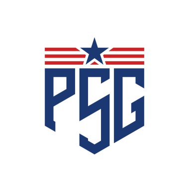 Yıldız ve Amerikan Bayrak Kayışlı Vatansever PSG logosu. ABD Bayrağı ile PSG logosu