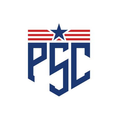 Yıldız ve Amerikan Bayrak Kayışlı Yurtsever PSC logosu. ABD Bayrağı ile PSC Logosu