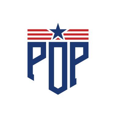 Yıldız ve Amerikan Bayrak Kayışlı Vatansever POP logosu. ABD Bayrağı ile POP Logosu