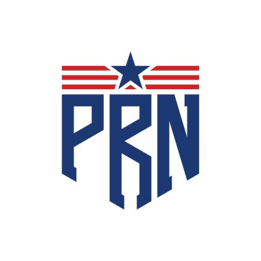 Patriotic PRN Logo with Star and American Flag Straps. Letter PRN Logo with USA Flag clipart