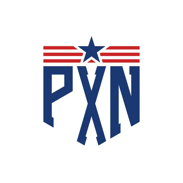 stock vector Patriotic PXN Logo with Star and American Flag Straps. Letter PXN Logo with USA Flag