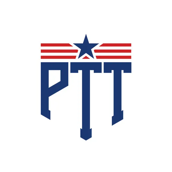 stock vector Patriotic PTT Logo with Star and American Flag Straps. Letter PTT Logo with USA Flag