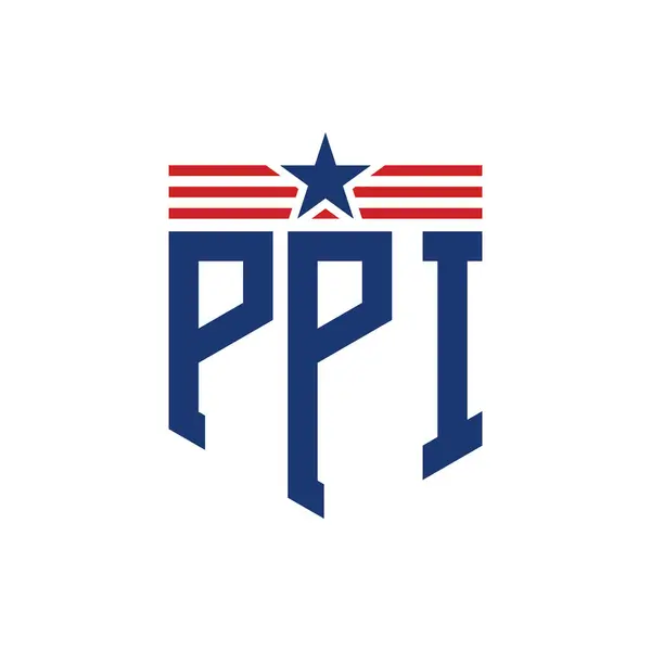 Stock vector Patriotic PPI Logo with Star and American Flag Straps. Letter PPI Logo with USA Flag