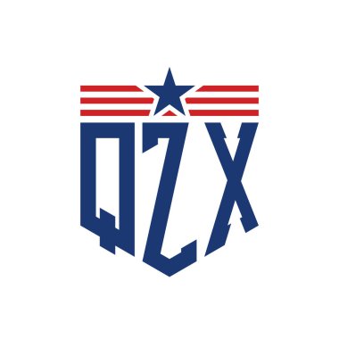 Yıldız ve Amerikan Bayrak Kayışlı Vatansever QZX logosu. ABD Bayrağı ile QZX Harfi Logosu