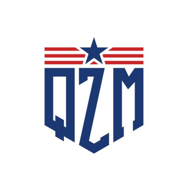 Yıldız ve Amerikan Bayrak Kayışlı Vatansever QZM logosu. ABD Bayrağı ile QZM Logosu