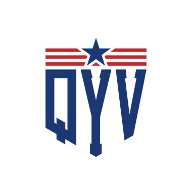 Yıldız ve Amerikan Bayrak Kayışlı Vatansever QYV logosu. ABD Bayrağı ile QYV Logosu