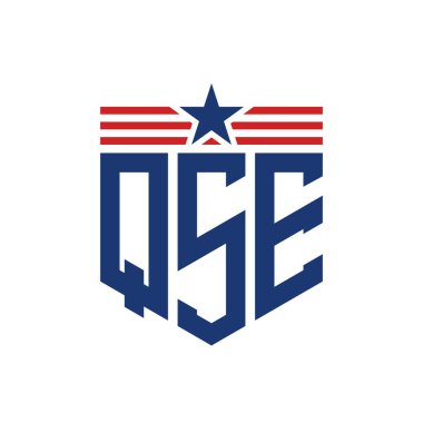 Yıldız ve Amerikan Bayrak Kayışlı Vatansever QSE logosu. ABD Bayrağı ile QSE Logosu