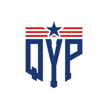 Yıldız ve Amerikan Bayrak Kayışlı Vatansever QYP logosu. ABD Bayrağı ile QYP Logosu