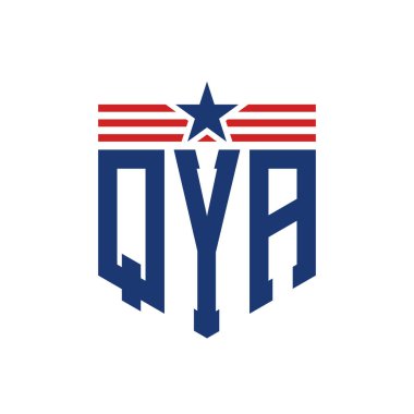 Yıldız ve Amerikan Bayrak Kayışlı Vatansever QYA logosu. ABD Bayrağı ile QYA Logosu