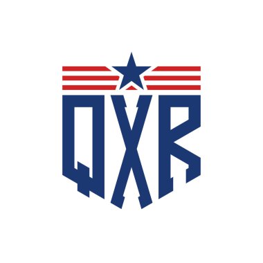 Yıldız ve Amerikan Bayrak Kayışlı Vatansever QXR logosu. ABD Bayrağı ile QXR Logosu