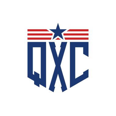 Yıldız ve Amerikan Bayrak Kayışlı Vatansever QXC logosu. ABD Bayrağı ile QXC Harfi Logosu