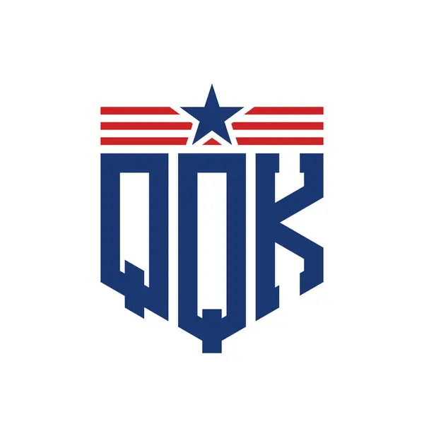 stock vector Patriotic QQK Logo with Star and American Flag Straps. Letter QQK Logo with USA Flag