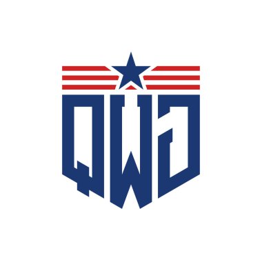 Yıldız ve Amerikan Bayrak Kayışlı Vatansever QWJ logosu. USA Flag ile QWJ Logosu