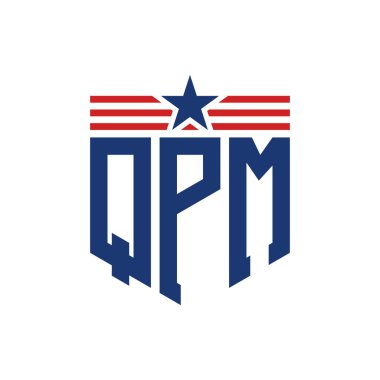 Yıldız ve Amerikan Bayrak Kayışlı Vatansever QPM logosu. ABD Bayrağı ile QPM Logosu