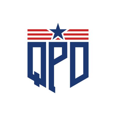 Yıldız ve Amerikan Bayrak Kayışlı Vatansever QPD logosu. ABD Bayrağı ile QPD Logosu