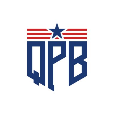 Yıldız ve Amerikan Bayrak Kayışlı Vatansever QPB logosu. ABD Bayrağı ile QPB Logosu