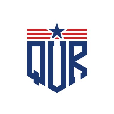 Yıldız ve Amerikan Bayrak Kayışlı Vatansever QUR logosu. USA Flag ile QUR Logosu