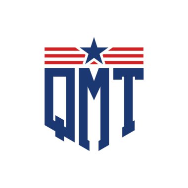 Yıldız ve Amerikan Bayrak Kayışlı Vatansever QMT logosu. USA Flag ile QMT Logosu