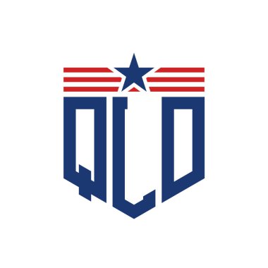 Yıldız ve Amerikan Bayrak Kayışlı Vatansever QLD logosu. ABD Bayrağı ile QLD Harfi Logosu