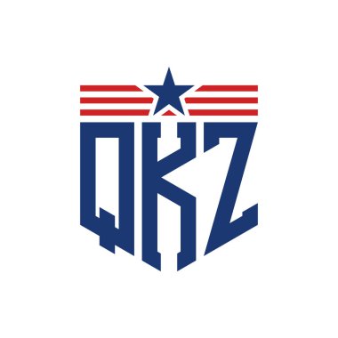 Yıldız ve Amerikan Bayrak Kayışlı Vatansever QKZ logosu. ABD Bayrağı ile QKZ Logosu