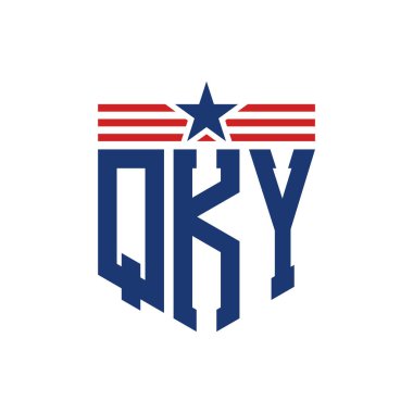 Yıldız ve Amerikan Bayrak Kayışlı Vatansever QKY logosu. ABD Bayrağı ile QKY Logosu