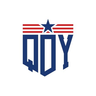 Yıldız ve Amerikan Bayrak Kayışlı Vatansever QDY logosu. ABD Bayrağı ile QDY Logosu