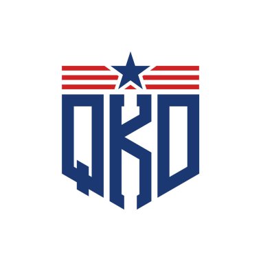 Yıldız ve Amerikan Bayrak Kayışlı Vatansever QKD logosu. ABD Bayrağı ile QKD Logosu