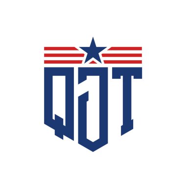 Yıldız ve Amerikan Bayrak Kayışlı Vatansever QJT logosu. USA Flag ile QJT Logosu