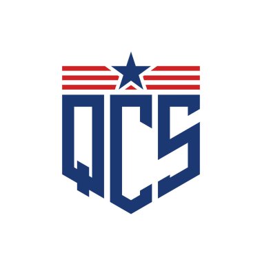 Yıldız ve Amerikan Bayrak Kayışlı Vatansever QCS logosu. USA Flag ile QCS Logosu