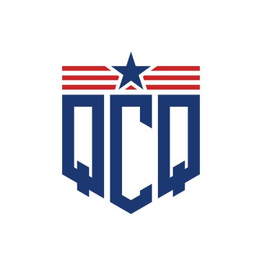 Yıldız ve Amerikan Bayrak Kayışlı Vatansever QCQ logosu. ABD Bayrağı ile QCQ harfi logosu