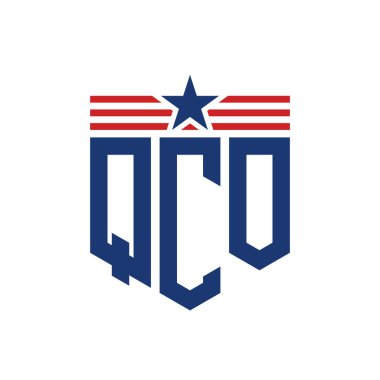 Yıldız ve Amerikan Bayrak Kayışlı Vatansever QCO logosu. USA Flag ile QCO Logosu