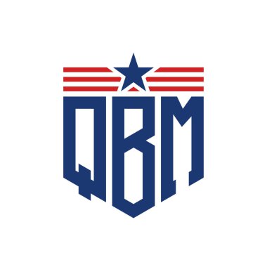 Yıldız ve Amerikan Bayrak Kayışlı Vatansever QBM Logosu. ABD Bayrağı ile QBM Harfi Logosu