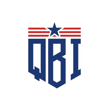 Yıldız ve Amerikan Bayrak Kayışlı Vatansever QBI logosu. ABD Bayrağı ile QBI Logosu Mektubu