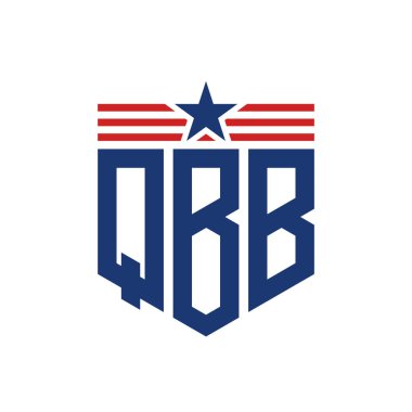 Yıldız ve Amerikan Bayrak Kayışlı Vatansever QBB logosu. ABD Bayrağı ile QBB Harfi Logosu