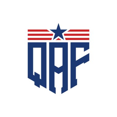 Yıldız ve Amerikan Bayrak Kayışlı Vatansever QAF logosu. USA Flag ile QAF Logosu