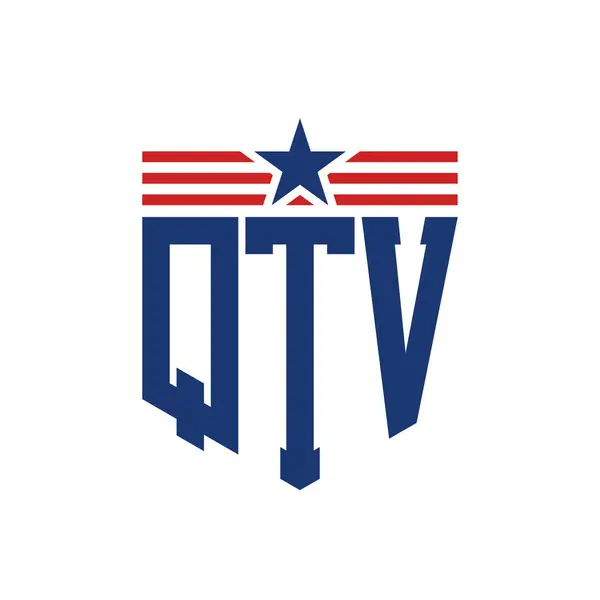 stock vector Patriotic QTV Logo with Star and American Flag Straps. Letter QTV Logo with USA Flag