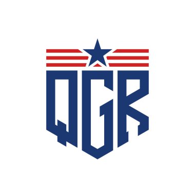 Yıldız ve Amerikan Bayrak Kayışlı Vatansever QGR logosu. USA Flag ile QGR Logosu