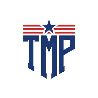 Yıldız ve Amerikan Bayrak Kayışlı Vatansever TMP logosu. ABD Bayrağı ile TMP Logosu